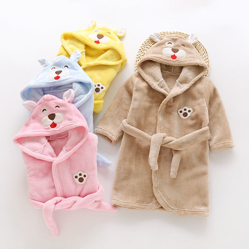 hildren Flannel Hooded Animal Bathrobe for Boys Girls