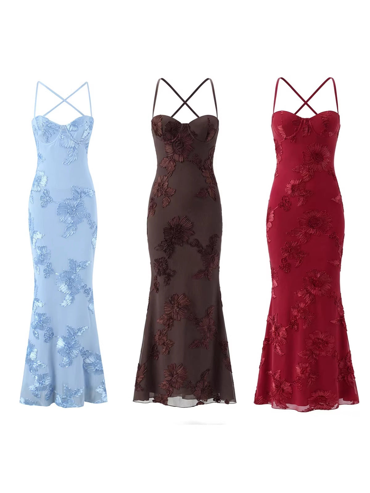Elegant Backless Jacquard Evening Gown