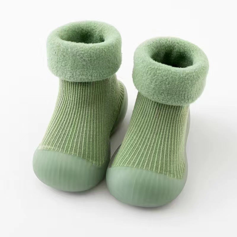 Baby Cotton Socks Shoes with Fleece Lining and Non-Slip Sole for Autumn Winter