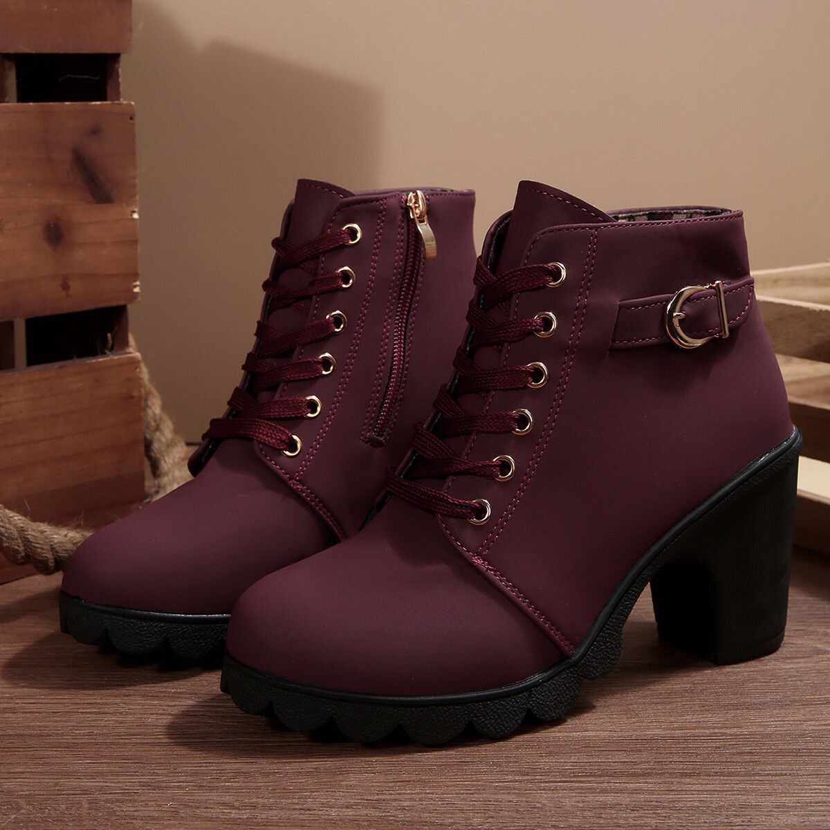 Womens High Heel Ankle Boots with Cross Strap