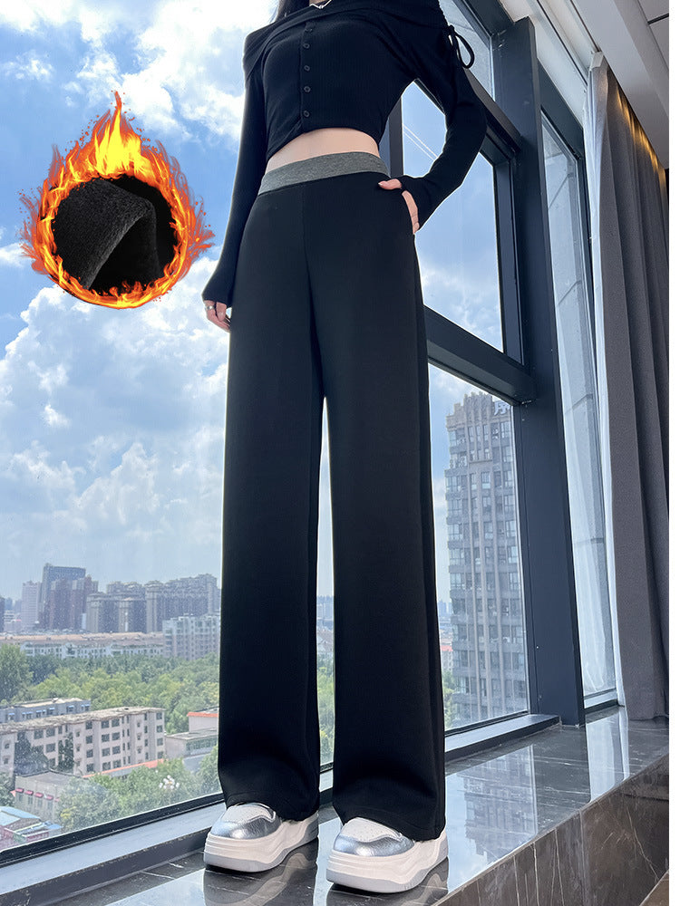 High-Waisted Fleece-Lined Wide-Leg Pants