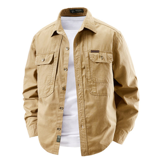 Men's Long Sleeve Lapel Collar Cotton Shirt