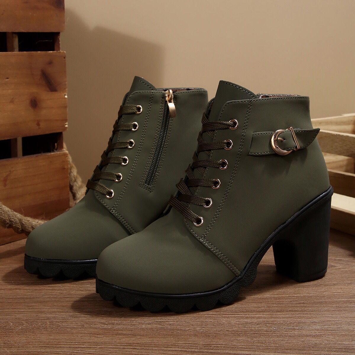 Womens High Heel Ankle Boots with Cross Strap