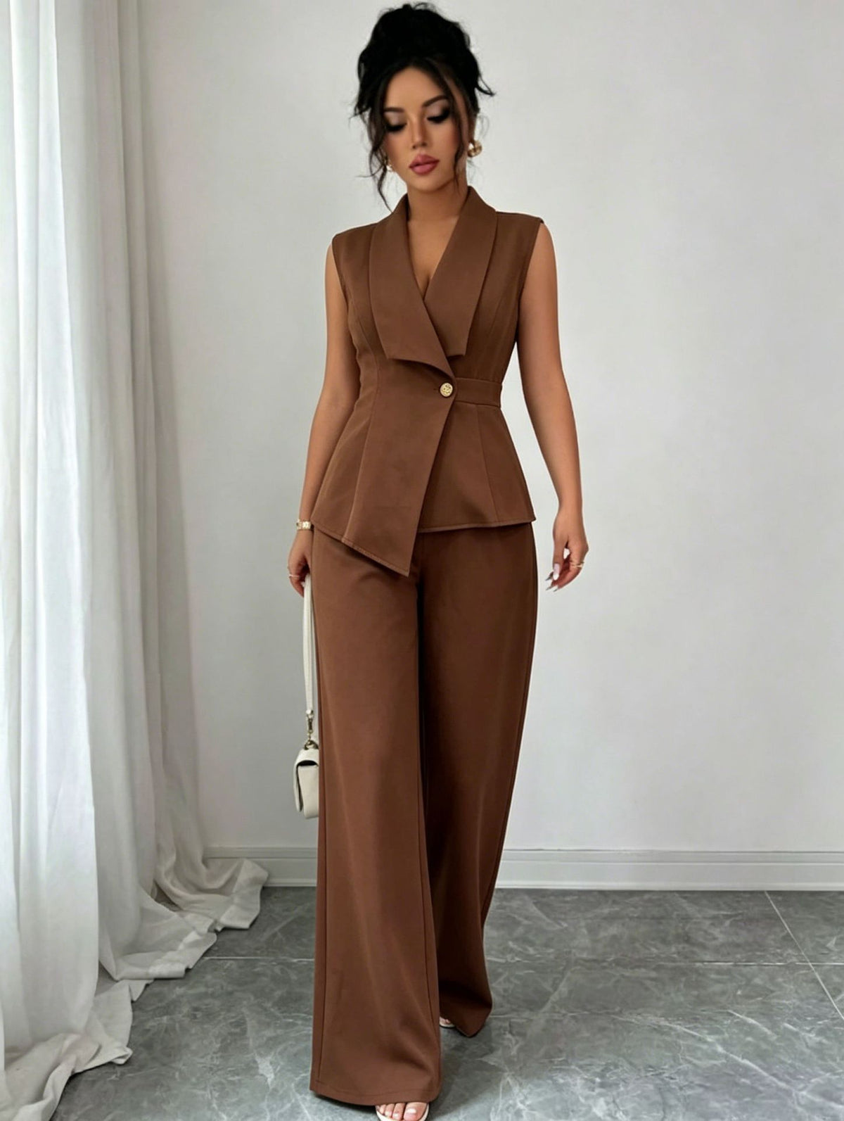 Women's Solid Vest and Straight Pants Set