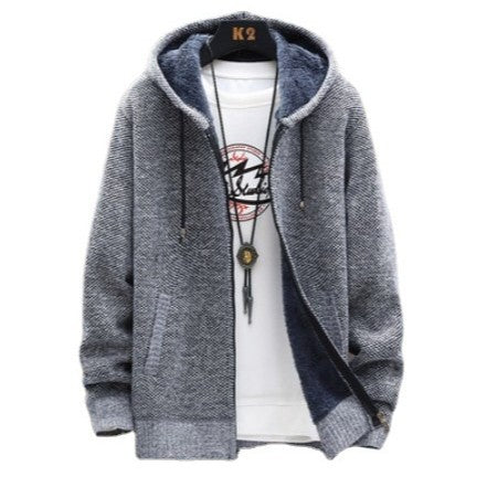 Mens Fleece Lined Hooded Knit Jacket