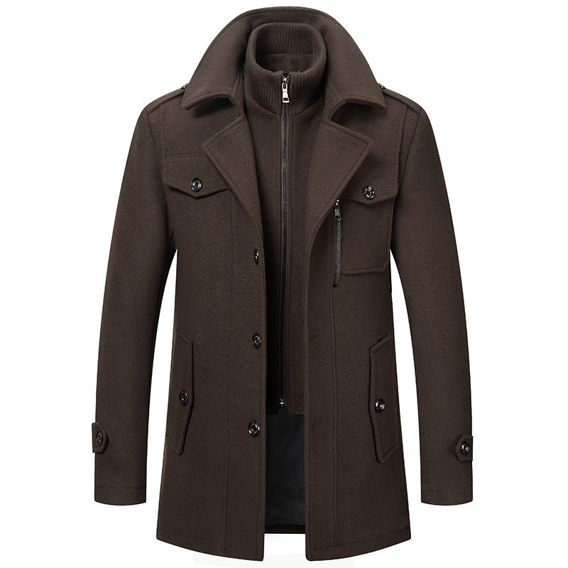 Mens Business Wool Coat Double Collar