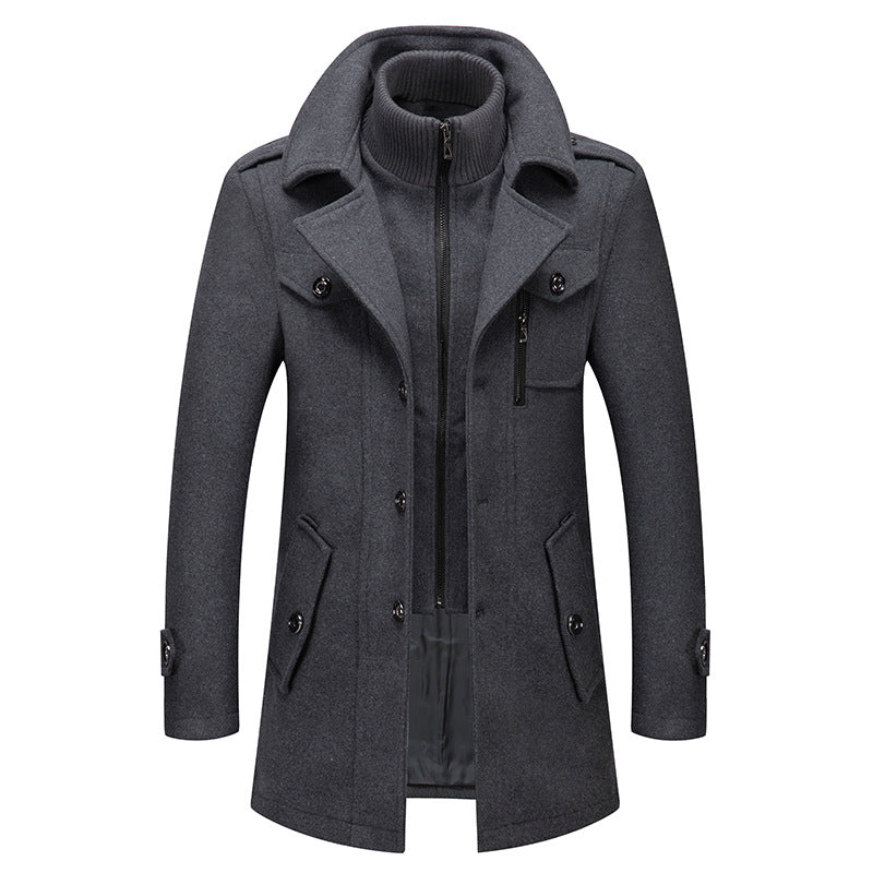 Mens Business Wool Coat Double Collar