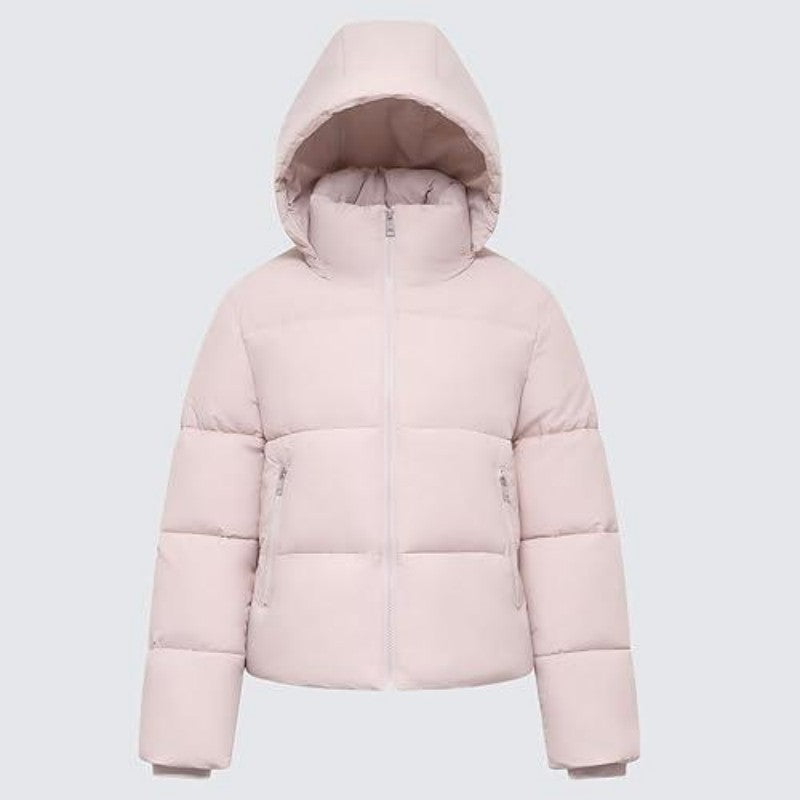 Women's short-sleeved button-down hooded cotton coat