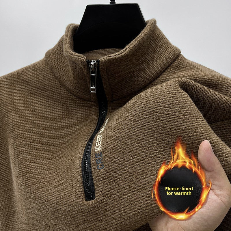 Vertical collar fleece-lined thickened zipper sweater