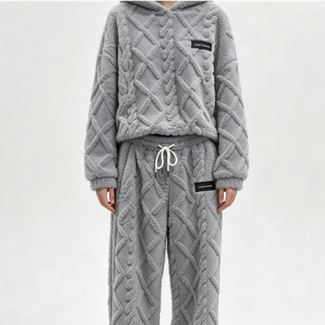 Quilted Hooded Pajama Set with Zipper