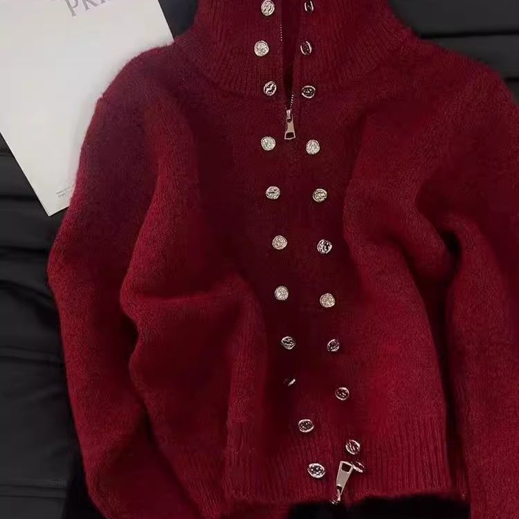 Women's Double-Breasted Stand-Up Collar Knitwear