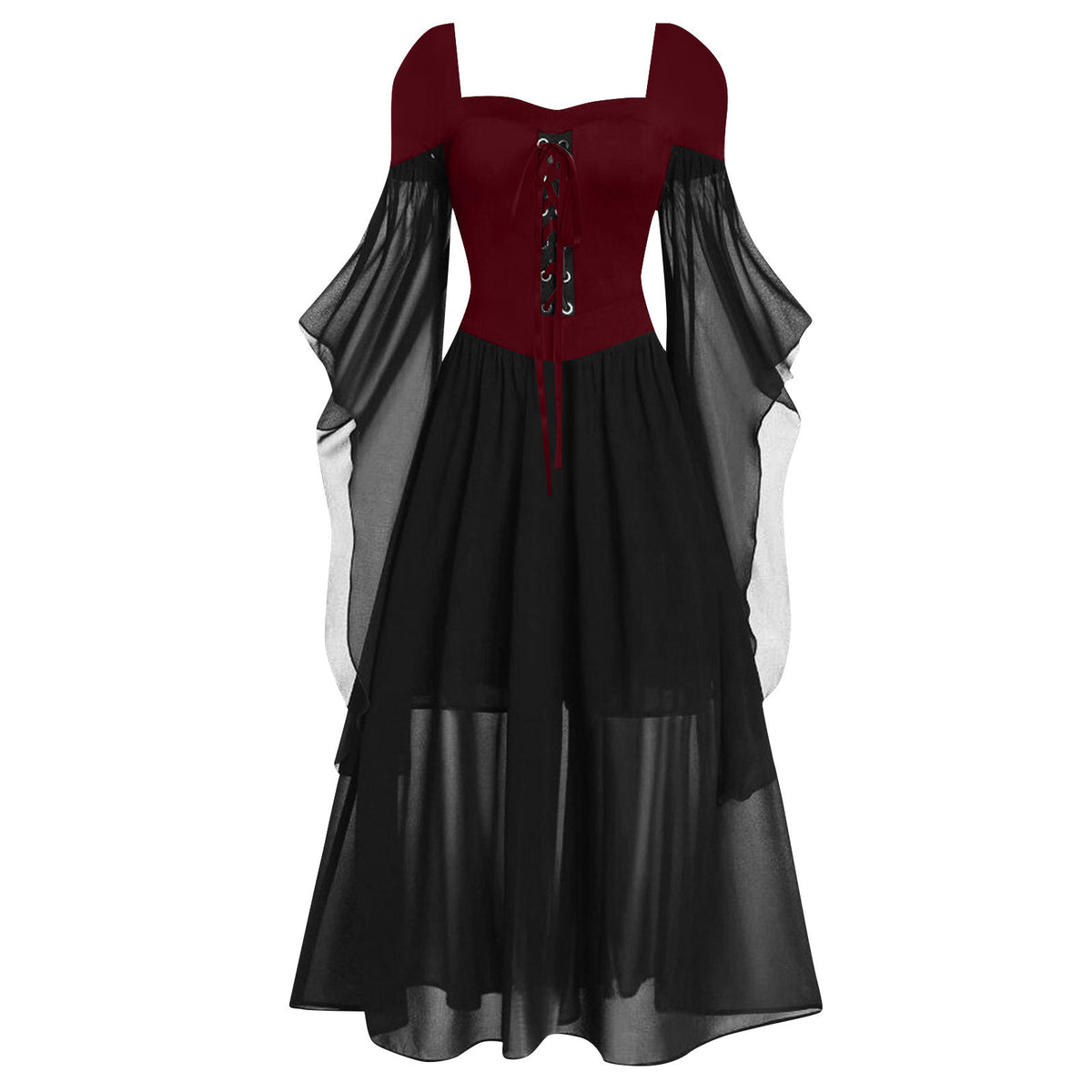 Witch Style Long Dress with Flare Sleeves
