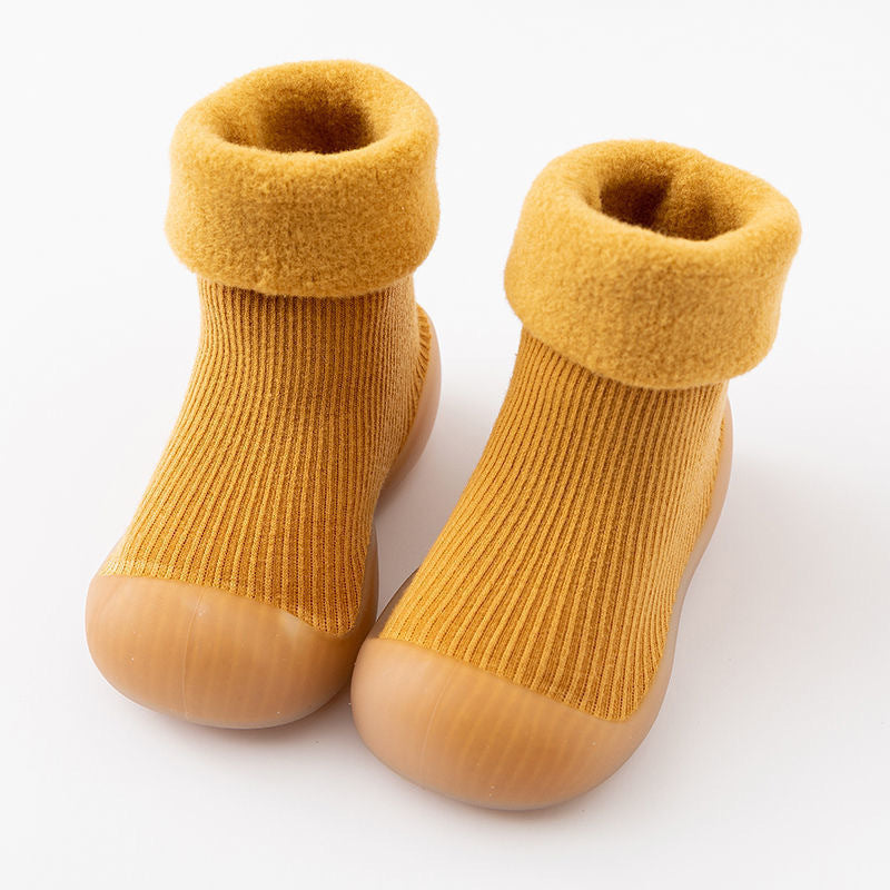 Baby Cotton Socks Shoes with Fleece Lining and Non-Slip Sole for Autumn Winter
