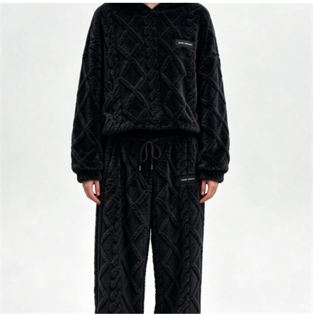 Quilted Hooded Pajama Set with Zipper