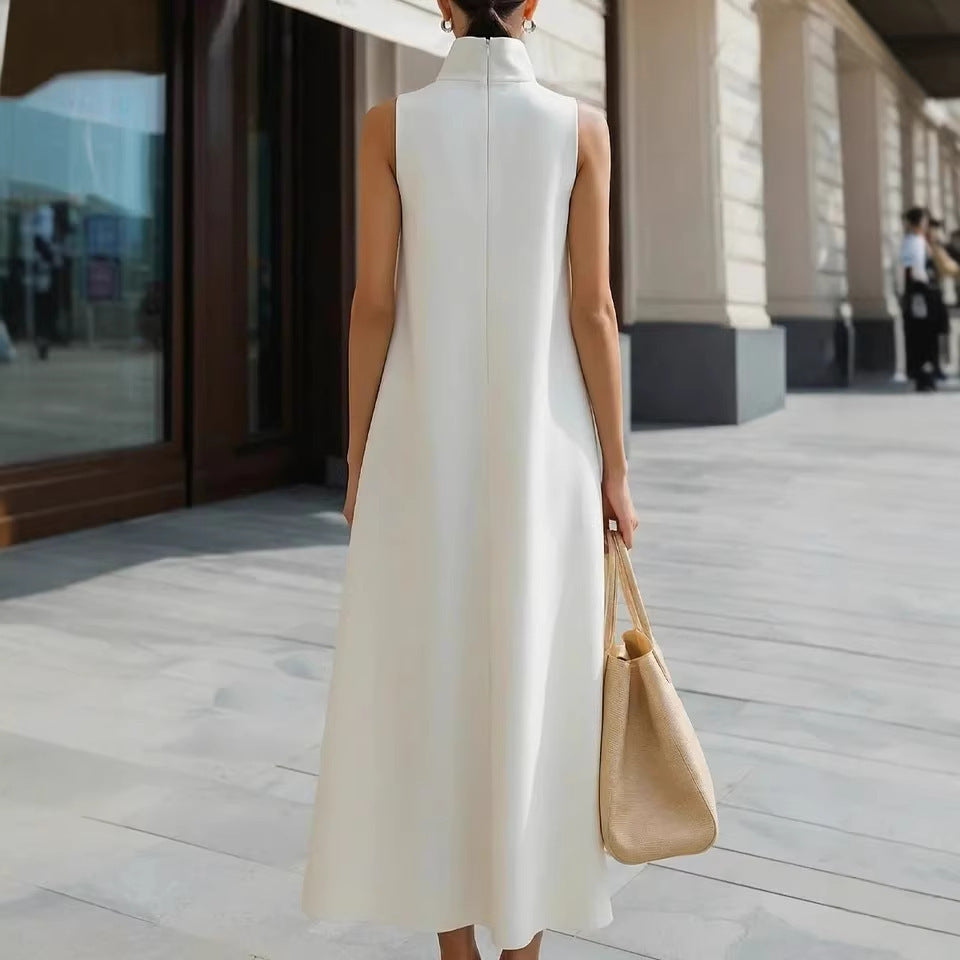 Elegant Stand Collar Button Vest Dress
