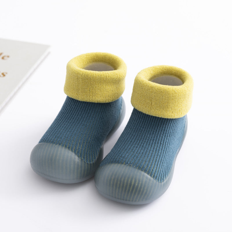 Baby Cotton Socks Shoes with Fleece Lining and Non-Slip Sole for Autumn Winter