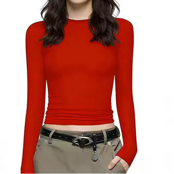 Women Sexy Slim Fit Cropped Long Sleeve T Shirt