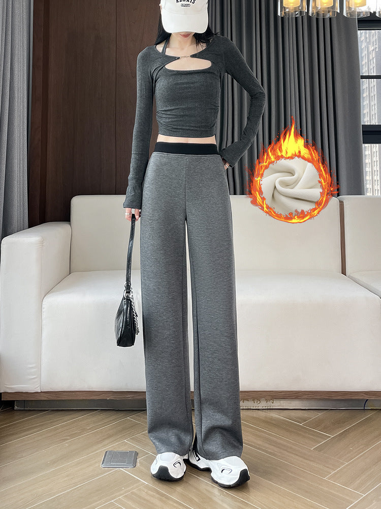 High-Waisted Fleece-Lined Wide-Leg Pants