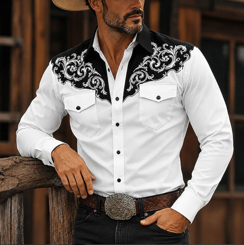 Long Sleeve Western Stand Collar Shirt
