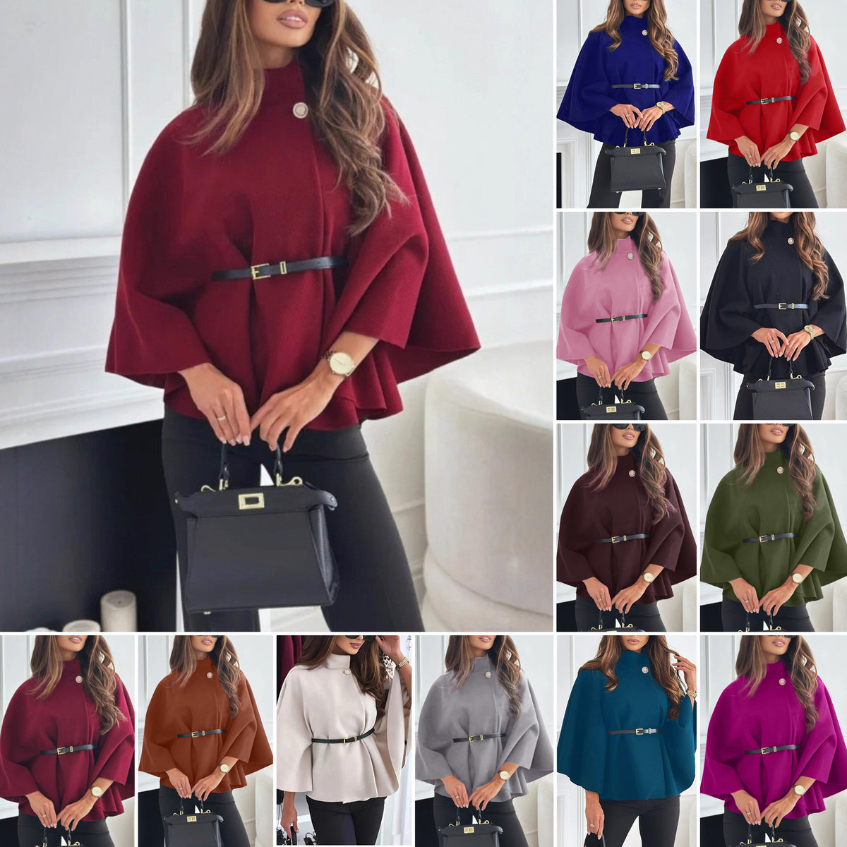 Women's Elegant Wool Cape Coat