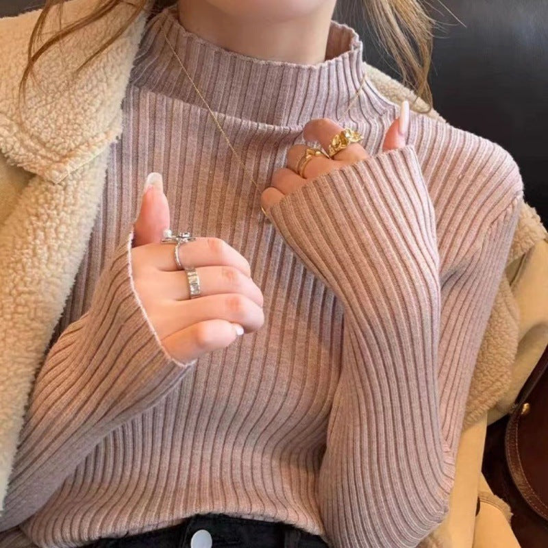 Half-neck sweater for women, slim-fit knitted fabric