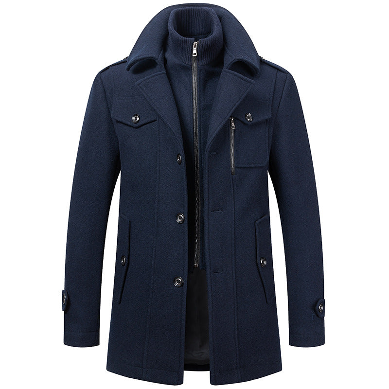 Mens Business Wool Coat Double Collar