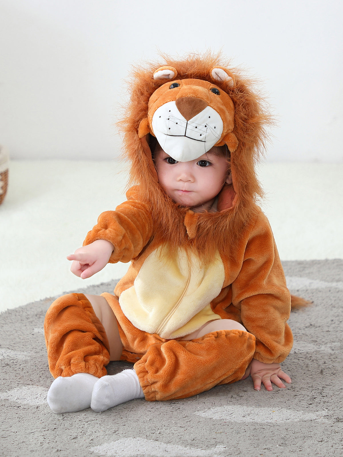 Lion Hooded Flannel Baby Romper