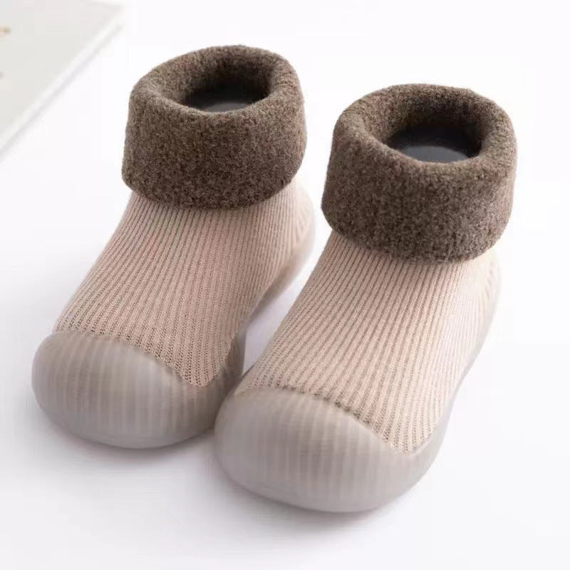 Baby Cotton Socks Shoes with Fleece Lining and Non-Slip Sole for Autumn Winter