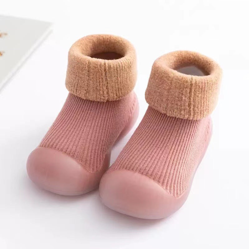 Baby Cotton Socks Shoes with Fleece Lining and Non-Slip Sole for Autumn Winter