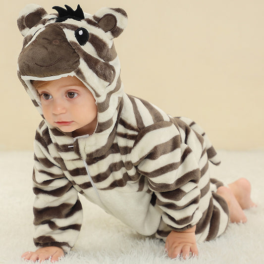 Animal Hooded Flannel Baby Jumpsuit