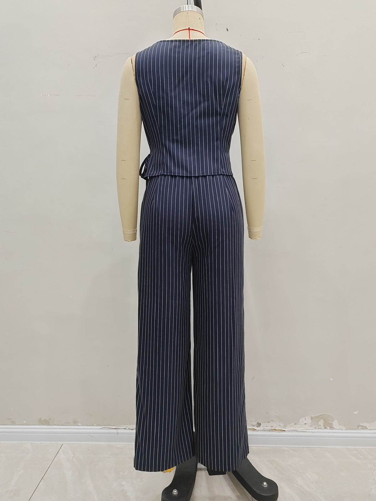 Striped Sleeveless Top and Straight-Leg Pants Set