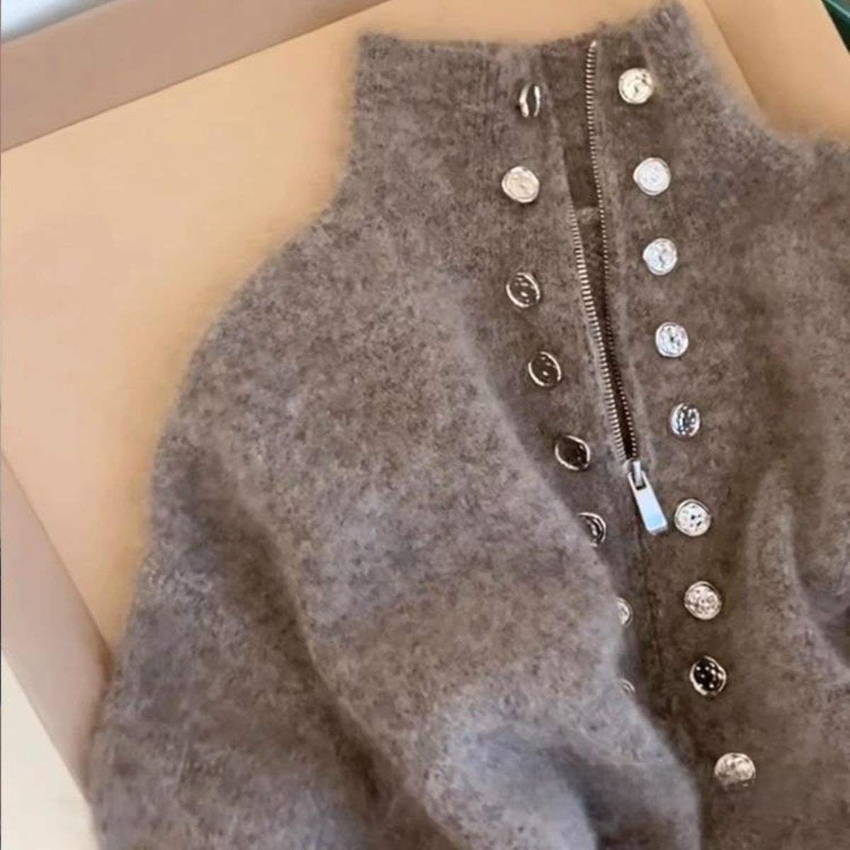 Women's Double-Breasted Stand-Up Collar Knitwear