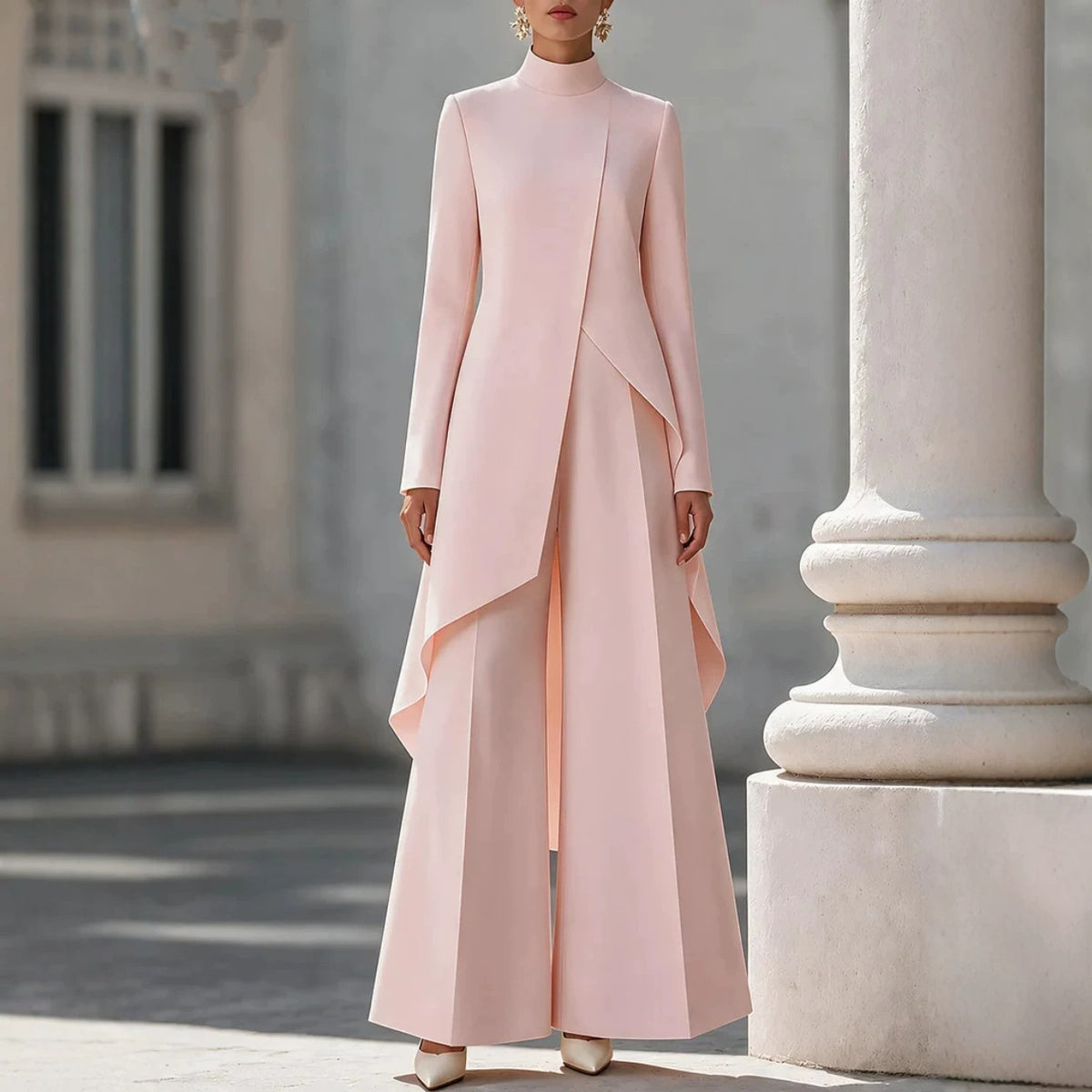 Womens Layered Wide-Leg Pants Set
