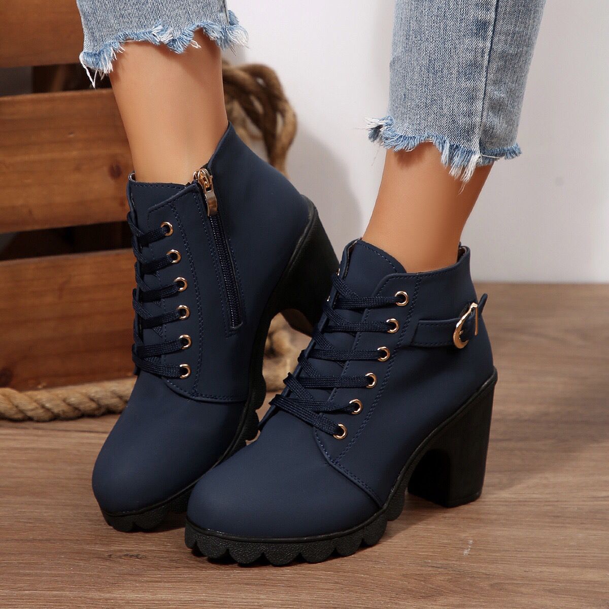 Womens High Heel Ankle Boots with Cross Strap