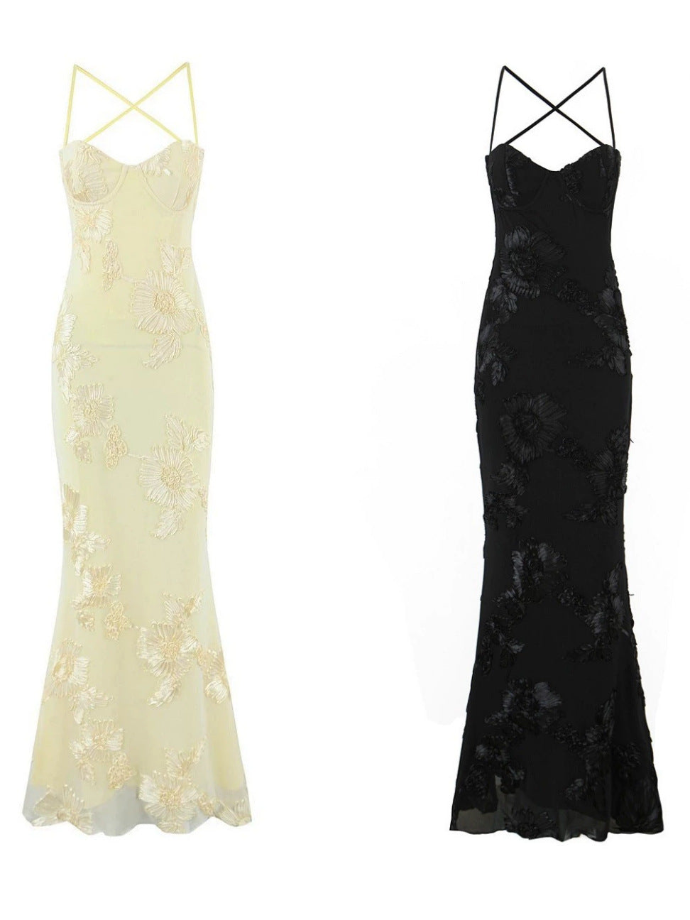 Elegant Backless Jacquard Evening Gown