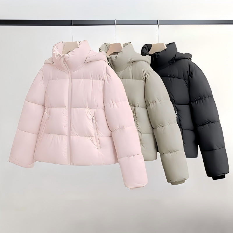 Women's short-sleeved button-down hooded cotton coat