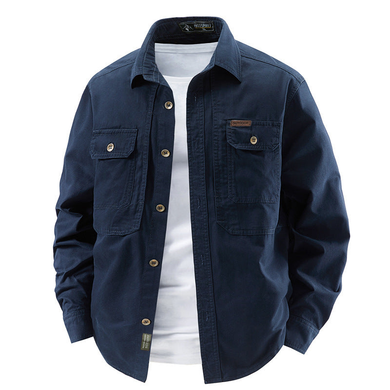 Men's Long Sleeve Lapel Collar Cotton Shirt