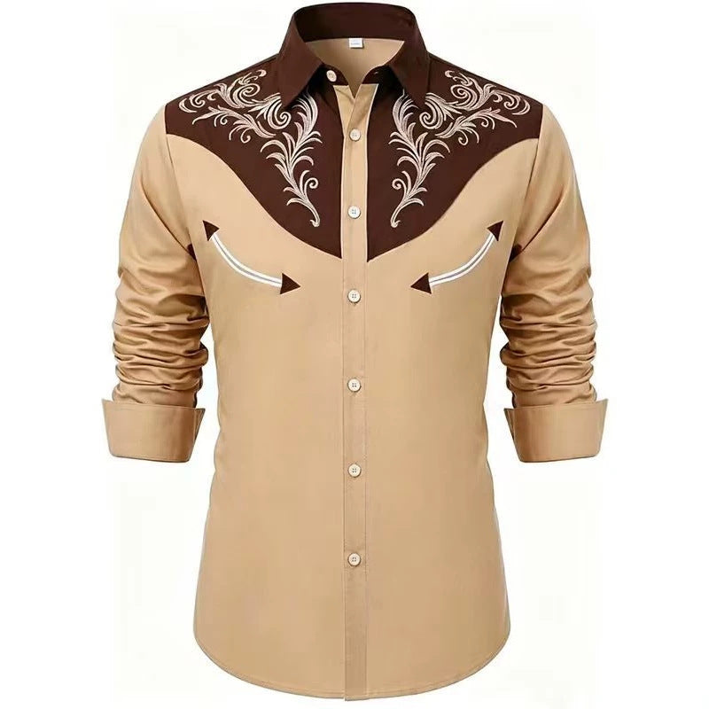 Mens Retro Western Long Sleeve Shirt