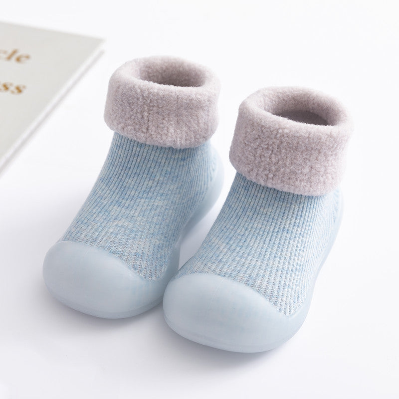 Baby Cotton Socks Shoes with Fleece Lining and Non-Slip Sole for Autumn Winter