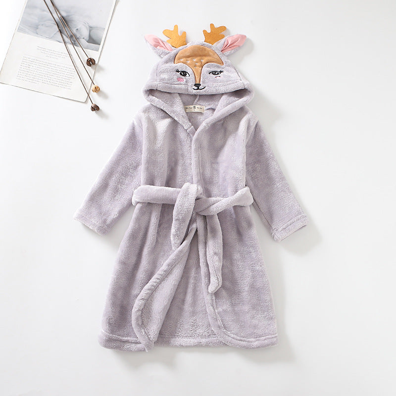 hildren Flannel Hooded Animal Bathrobe for Boys Girls