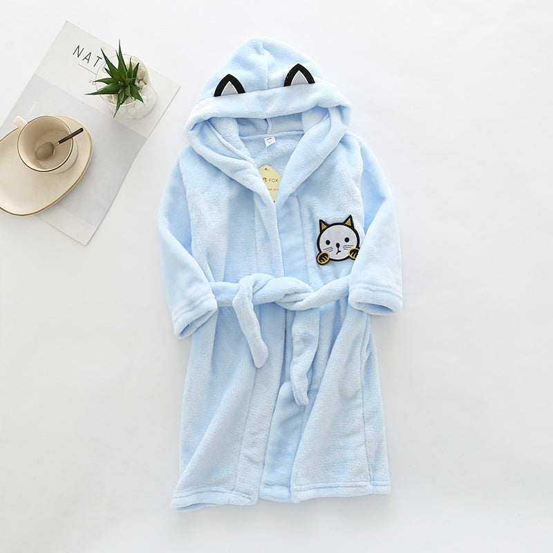 hildren Flannel Hooded Animal Bathrobe for Boys Girls