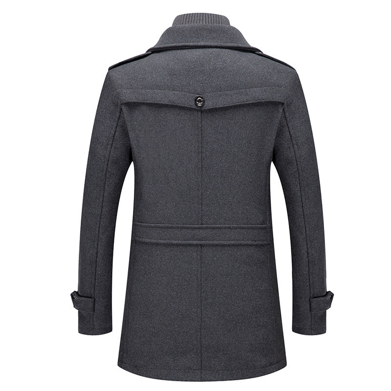 Mens Business Wool Coat Double Collar