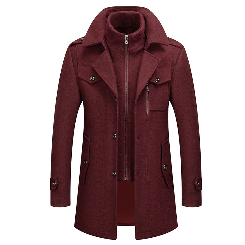 Mens Business Wool Coat Double Collar