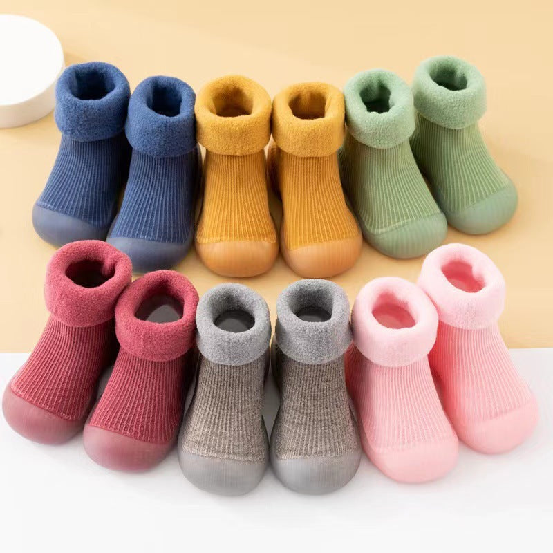 Baby Cotton Socks Shoes with Fleece Lining and Non-Slip Sole for Autumn Winter