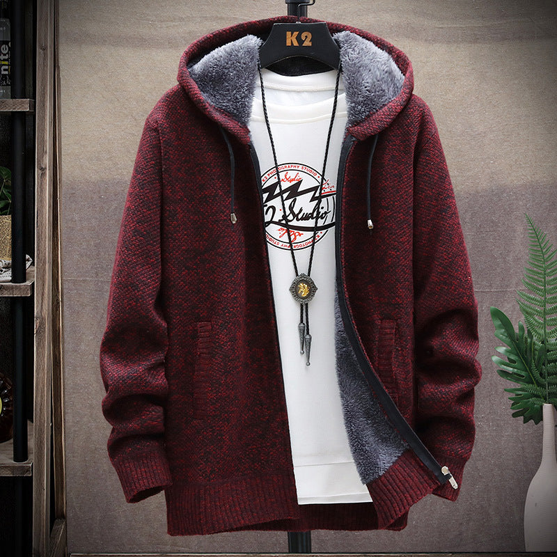 Mens Fleece Lined Hooded Knit Jacket